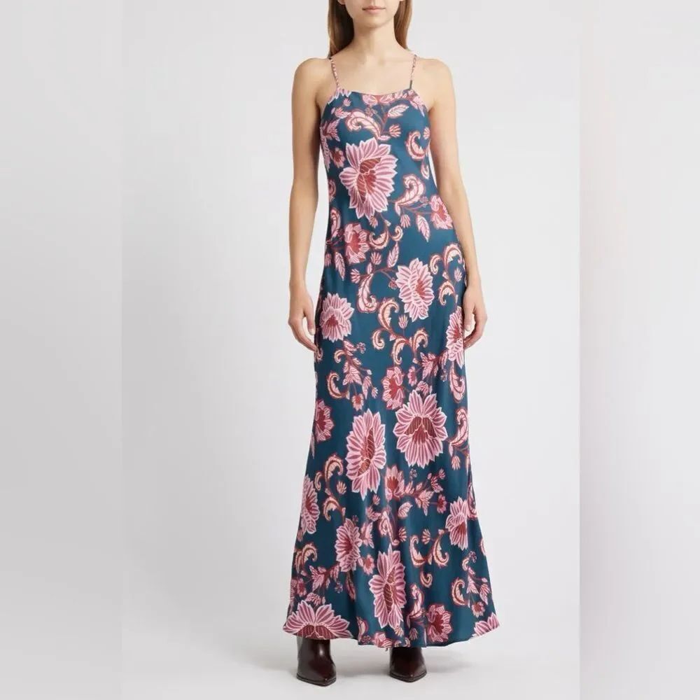 FARM Rio Teal and Pink Floral Maxi Dress size Large